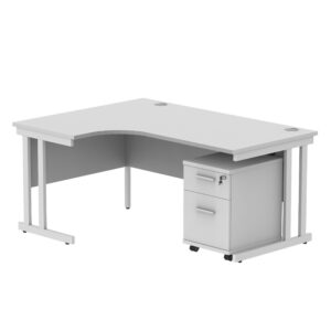 Double Upright Left Hand Radial Desk + 2 Drawer Mobile Under Desk Pedestal