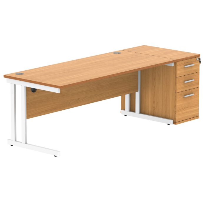 Double Upright Rectangular Desk + Desk High Pedestal
