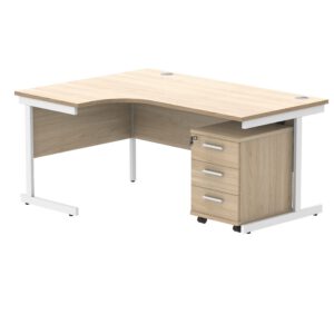 Single Upright Left Hand Radial Desk + 3 Drawer Mobile Under Desk Pedestal