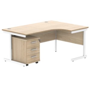 Single Upright Right Hand Radial Desk + 3 Drawer Mobile Under Desk Pedestal