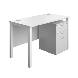 Goal Post Rectangular Desk + 3 Drawer High Mobile Pedestal