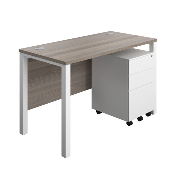Goal Post Rectangular Desk + 3 Drawer Steel Pedestal