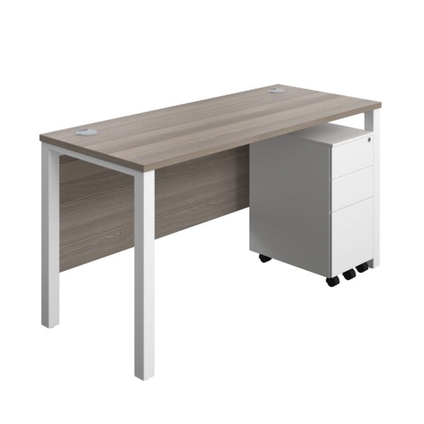 Goal Post Rectangular Desk + 3 Drawer Slimline Steel Pedestal