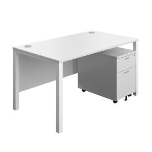 Goal Post Rectangular Desk + 2 Drawer Mobile Pedestal