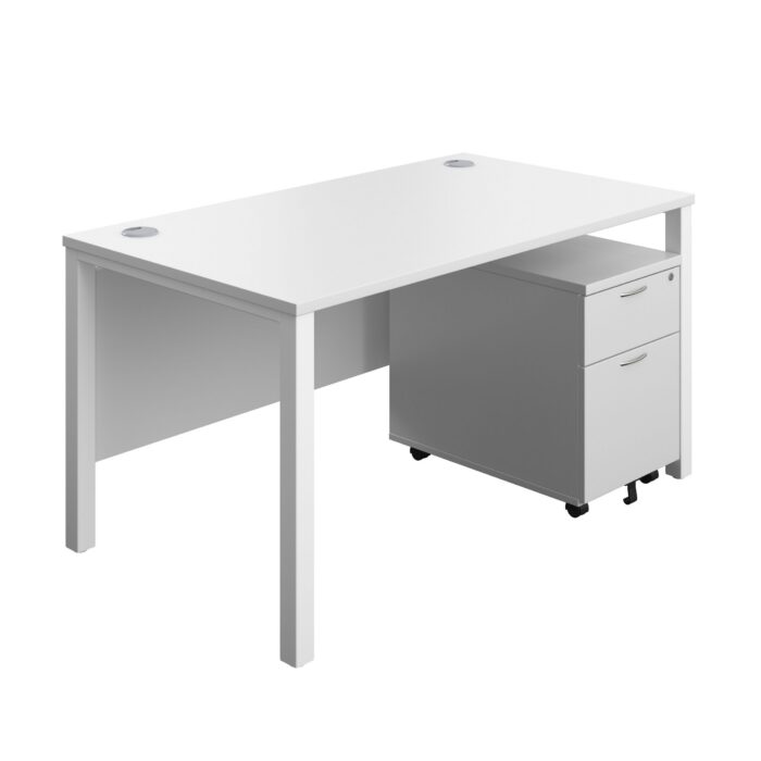 Goal Post Rectangular Desk + 2 Drawer Mobile Pedestal