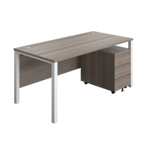 Goal Post Rectangular Desk + 3 Drawer Mobile Pedestal