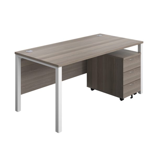 Goal Post Rectangular Desk + 3 Drawer Mobile Pedestal