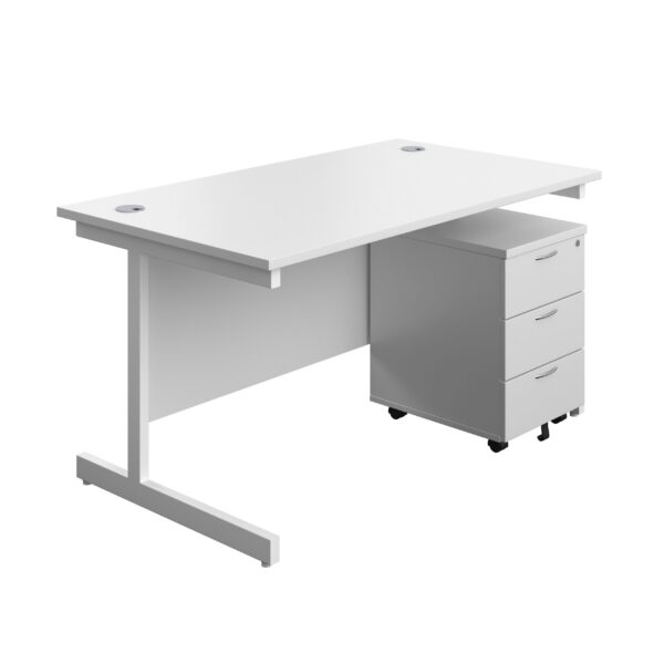 Single Upright Rectangular Desk + Mobile 3 Drawer Pedestal