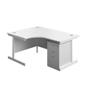 Single Upright Left Hand Radial Desk + High Mobile Pedestal 3 Drawer