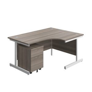 Single Upright Right Hand Radial Desk + Mobile 2 Drawer Pedestal