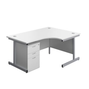 Single Upright Right Hand Radial Desk + High Mobile Pedestal 3 Drawer