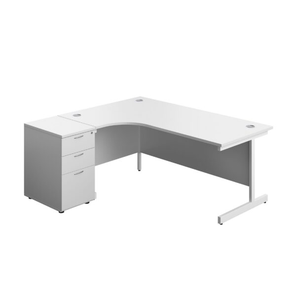 Single Upright Left Hand Radial Desk + Desk High 3 Drawer Pedestal