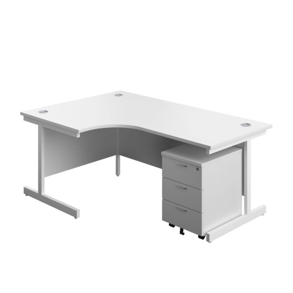 Single Upright Left Hand Radial Desk + Mobile 3 Drawer Pedestal