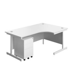 Single Upright Right Hand Radial Desk + Under Desk Steel Pedestal 3 Drawers