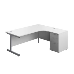 Single Upright Right Hand Radial Desk + Desk High 3 Drawer Pedestal