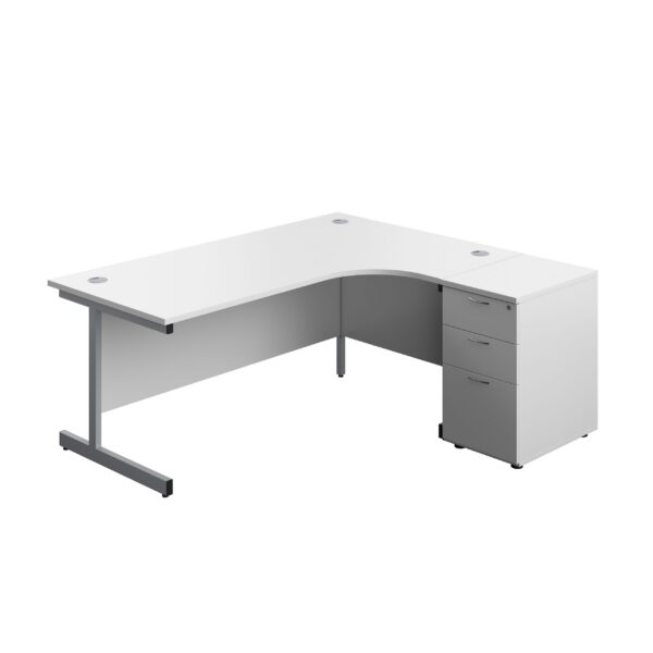 Single Upright Right Hand Radial Desk + Desk High 3 Drawer Pedestal