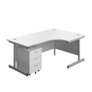 Single Upright Right Hand Radial Desk + Mobile 3 Drawer Pedestal