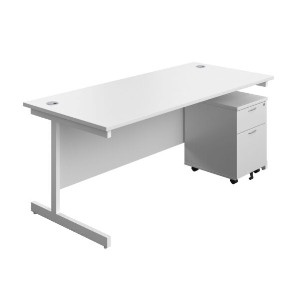 Single Upright Rectangular Desk + Mobile 2 Drawer Pedestal