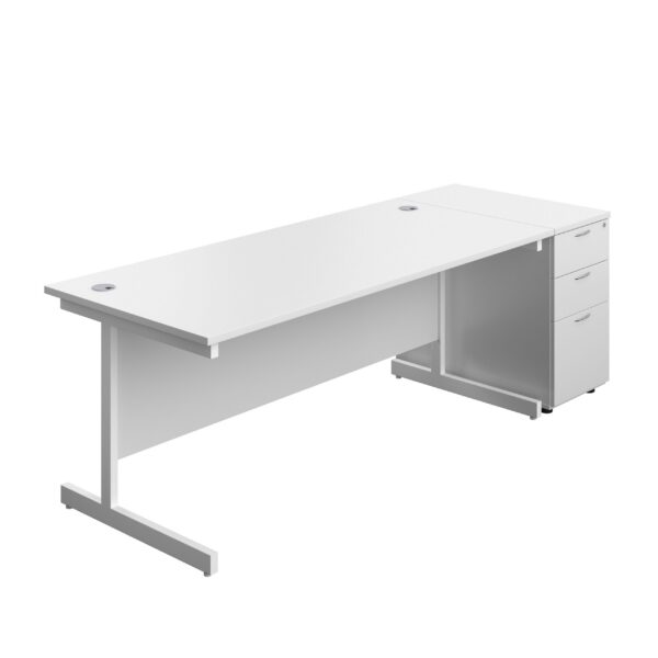Single Upright Rectangular Desk + Desk High 3 Drawer Pedestal