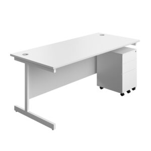 Single Upright Rectangular Desk + Under Desk Steel Pedestal 3 Drawers