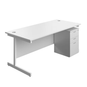 Single Upright Rectangular Desk + High Mobile Pedestal 3 Drawer