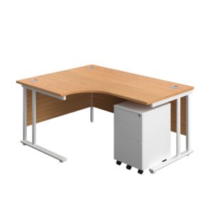 Twin Upright Left Hand Radial Desk + Under Desk Steel Pedestal 3 Drawers