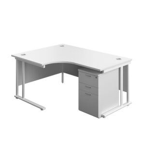 Twin Upright Left Hand Radial Desk + High Mobile Pedestal 3 Drawer