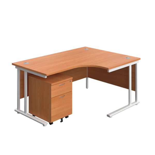 Twin Upright Right Hand Radial Desk + Mobile 2 Drawer Pedestal