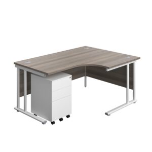 Twin Upright Right Hand Radial Desk + Under Desk Steel Pedestal 3 Drawers