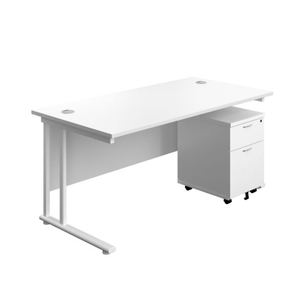 Twin Upright Rectangular Desk + Mobile 2 Drawer Pedestal