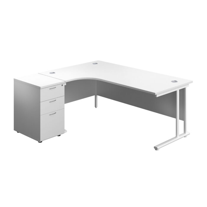 Twin Upright Left Hand Radial Desk + Desk High 3 Drawer Pedestal