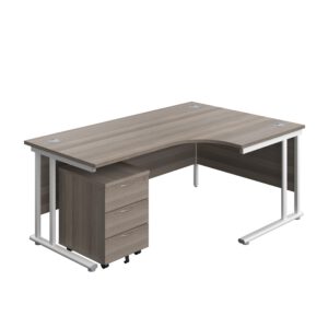 Twin Upright Right Hand Radial Desk + Mobile 3 Drawer Pedestal