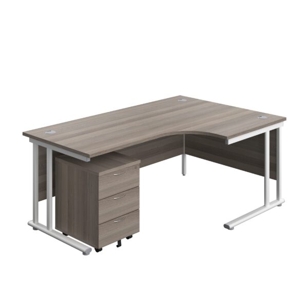 Twin Upright Right Hand Radial Desk + Mobile 3 Drawer Pedestal