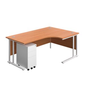 Twin Upright Right Hand Radial Desk + Slimline Steel Pedestal 3 Drawers