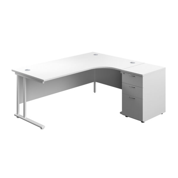 Twin Upright Right Hand Radial Desk + Desk High 3 Drawer Pedestal