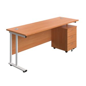 Twin Upright Rectangular Desk + Mobile 3 Drawer Pedestal