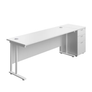 Twin Upright Rectangular Desk + Desk High 3 Drawer Pedestal