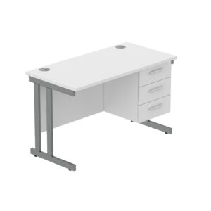 Office Rectangular Desk with Steel Double Upright Cantilever Legs + 3 Drawer Fixed Pedestal (FSC)