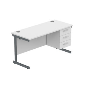 Office Rectangular Desk with Steel Single Upright Cantilever Legs + 3 Drawer Fixed Pedestal (FSC)