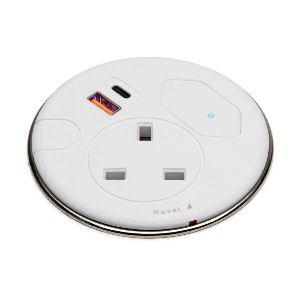 White in-desk Power Grommet