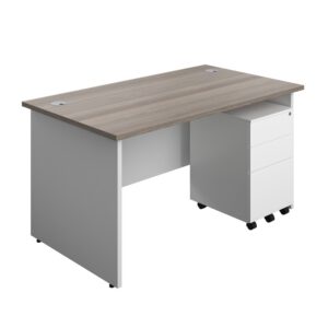 Panel Plus Rectangular Desk + 3 Drawer Steel Pedestal Bundle