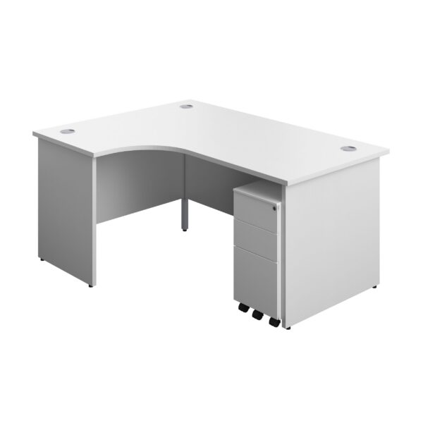 Panel Left Hand Radial Desk + 3 Drawer Slimline Steel Mobile Pedestal Bundle