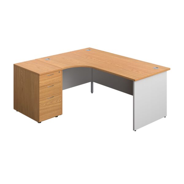 Panel Plus Left Radial Desk + Matching 3 Drawer Desk High Pedestal Bundle