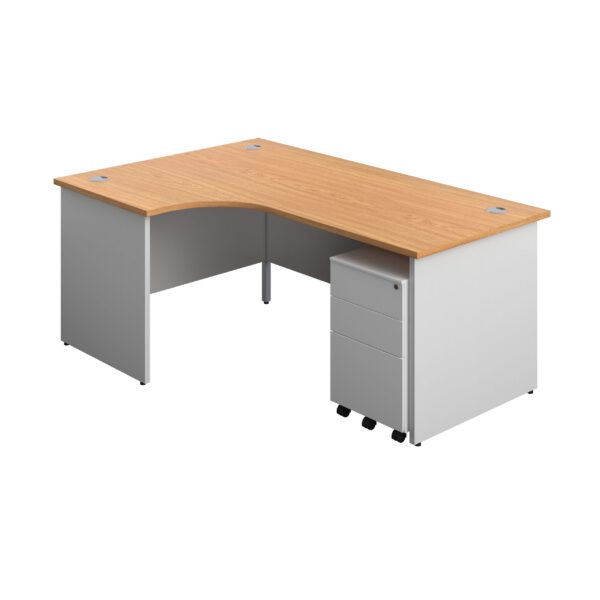 Panel Plus Left Radial Desk + 3 Drawer Steel Mobile Pedestal Bundle