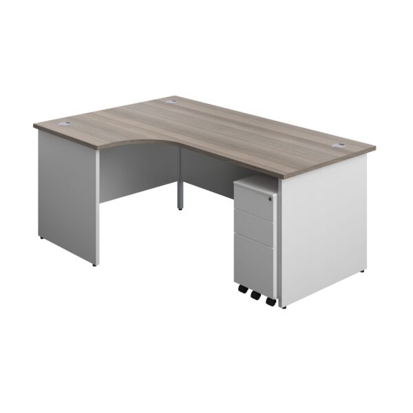 Panel Plus Left Radial Desk + 3 Drawer White Slimline Steel Mobile Pedestal Bundle