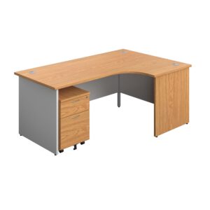 Panel Plus Right Radial Desk + 2 Drawer Mobile Pedestal Bundle