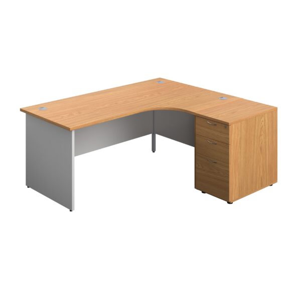 Panel Plus Right Radial Desk + Matching 3 Drawer Desk High Pedestal Bundle