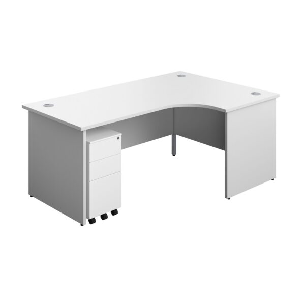 Panel Right Hand Radial Desk + 3 Drawer Slimline Steel Mobile Pedestal Bundle