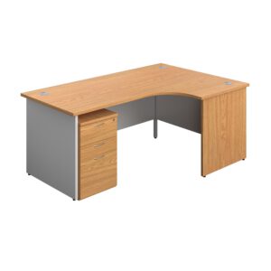 Panel Plus Right Radial Desk + 3 Drawer Under Desk Pedestal Bundle