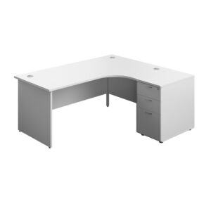 Panel Right Hand Radial Desk + 3 Drawer Desk High Pedestal Bundle